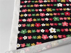 Bomuldsjersey - farverige blomster på sort bund